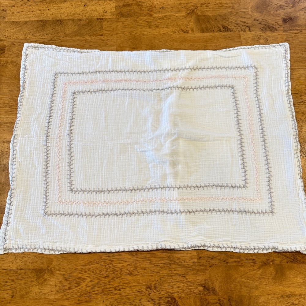 Restoration Hardware Baby and Child Pillow Cover White Gray Embroidered Cotton